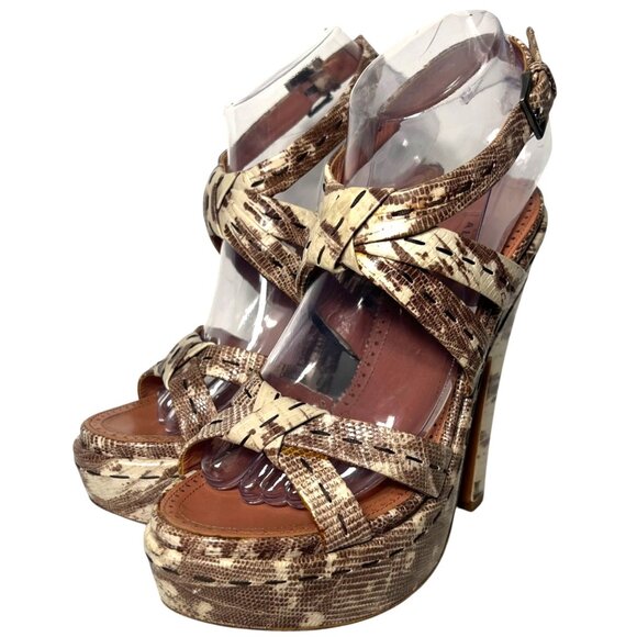 ALAIA Python Snakeskin Platform High Heel Sandals 38 Leather Chunky Animal Print - Picture 5 of 10